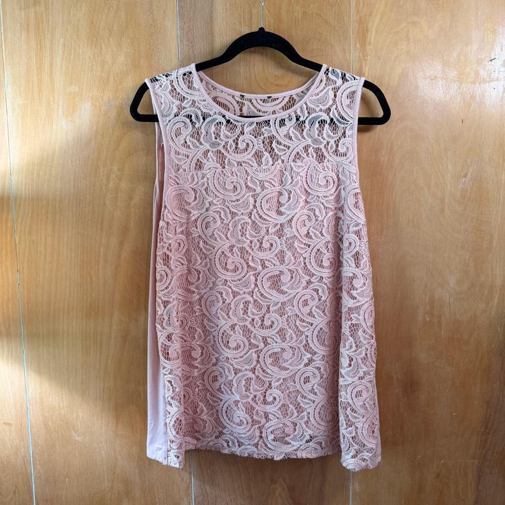 Adrianna Papell‎ Warm Blush Lace Overlay Sleeveless Top XL AD1S300418